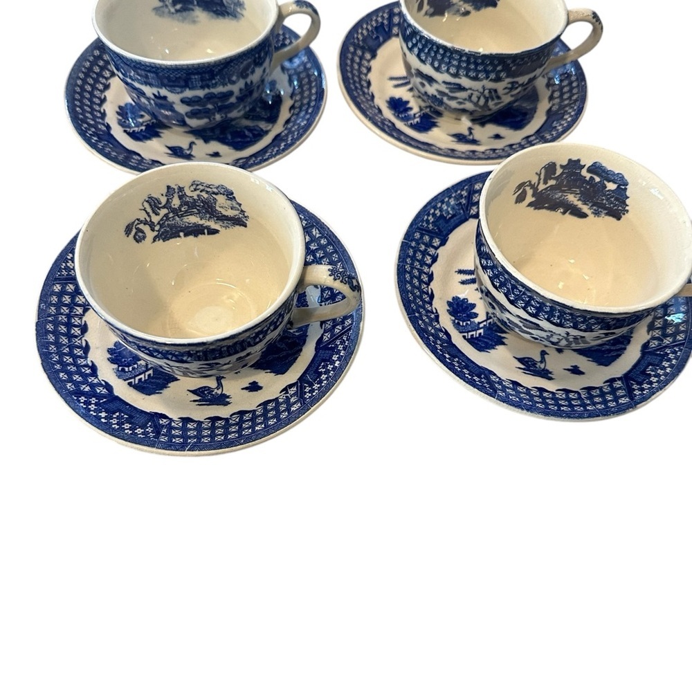 Blue Willow White Teacup Saucer Set Lot Japan Tea Party